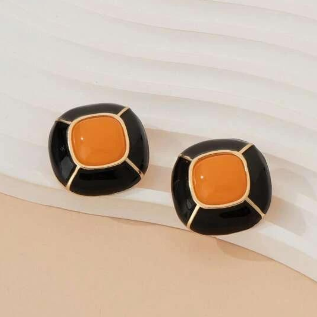 black and orange stud earrings