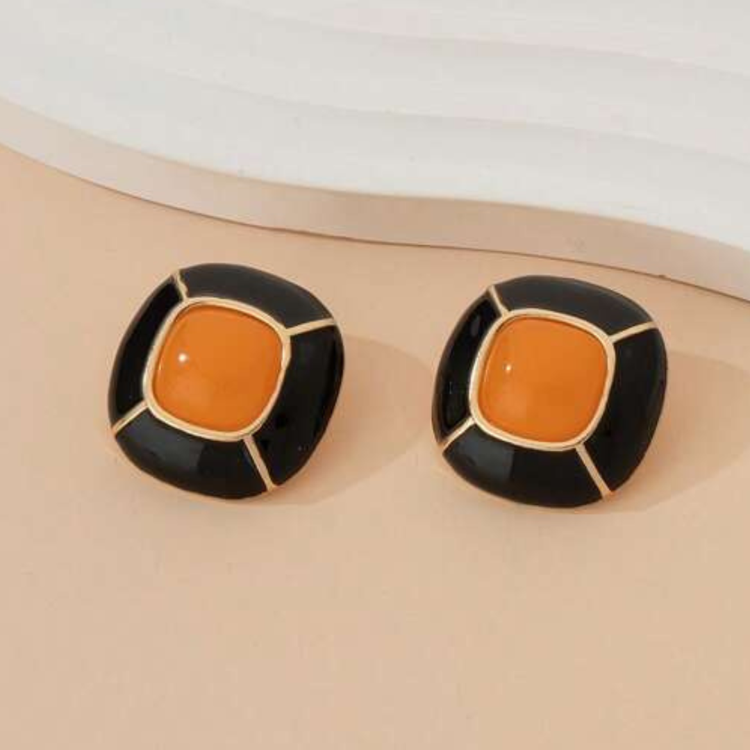  black and orange stud earrings