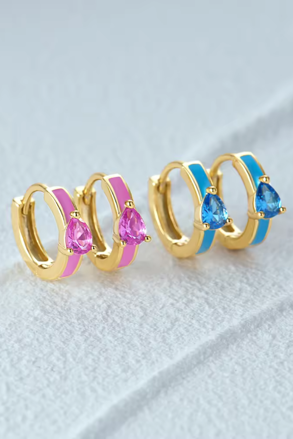 Blue Teardrop Huggies. 18k Gold, 925 Stirling Silver Hoop Earrings.