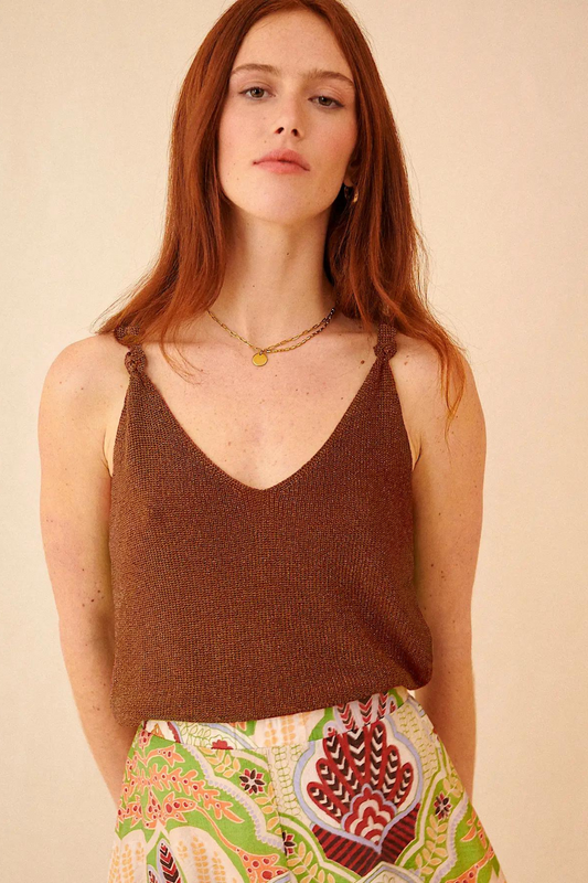 Khaki fine knit tank top