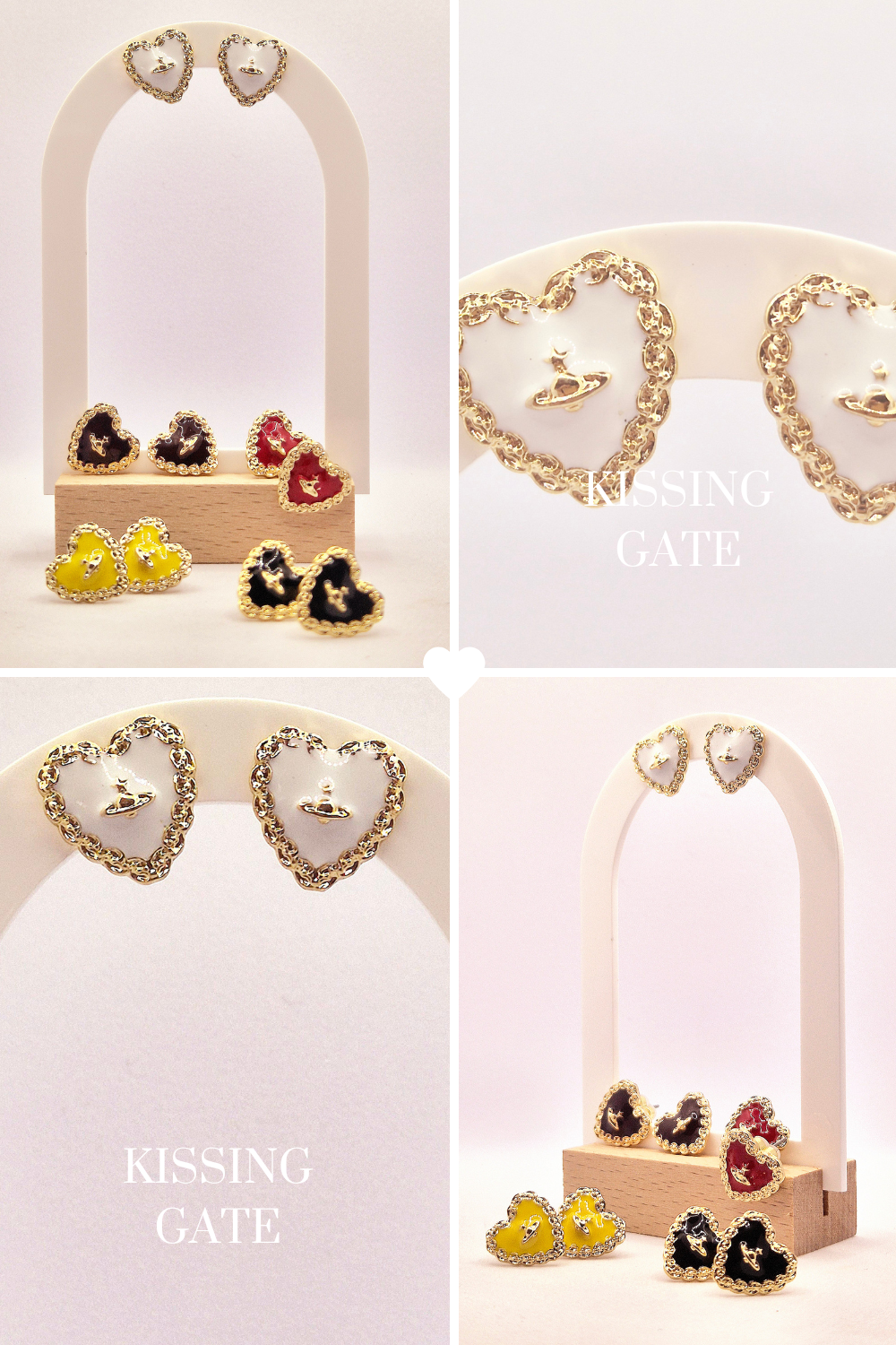 White heart-shaped oil drop earrings