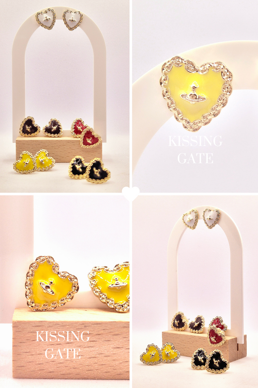 Yellow heart-shaped oil drop earrings