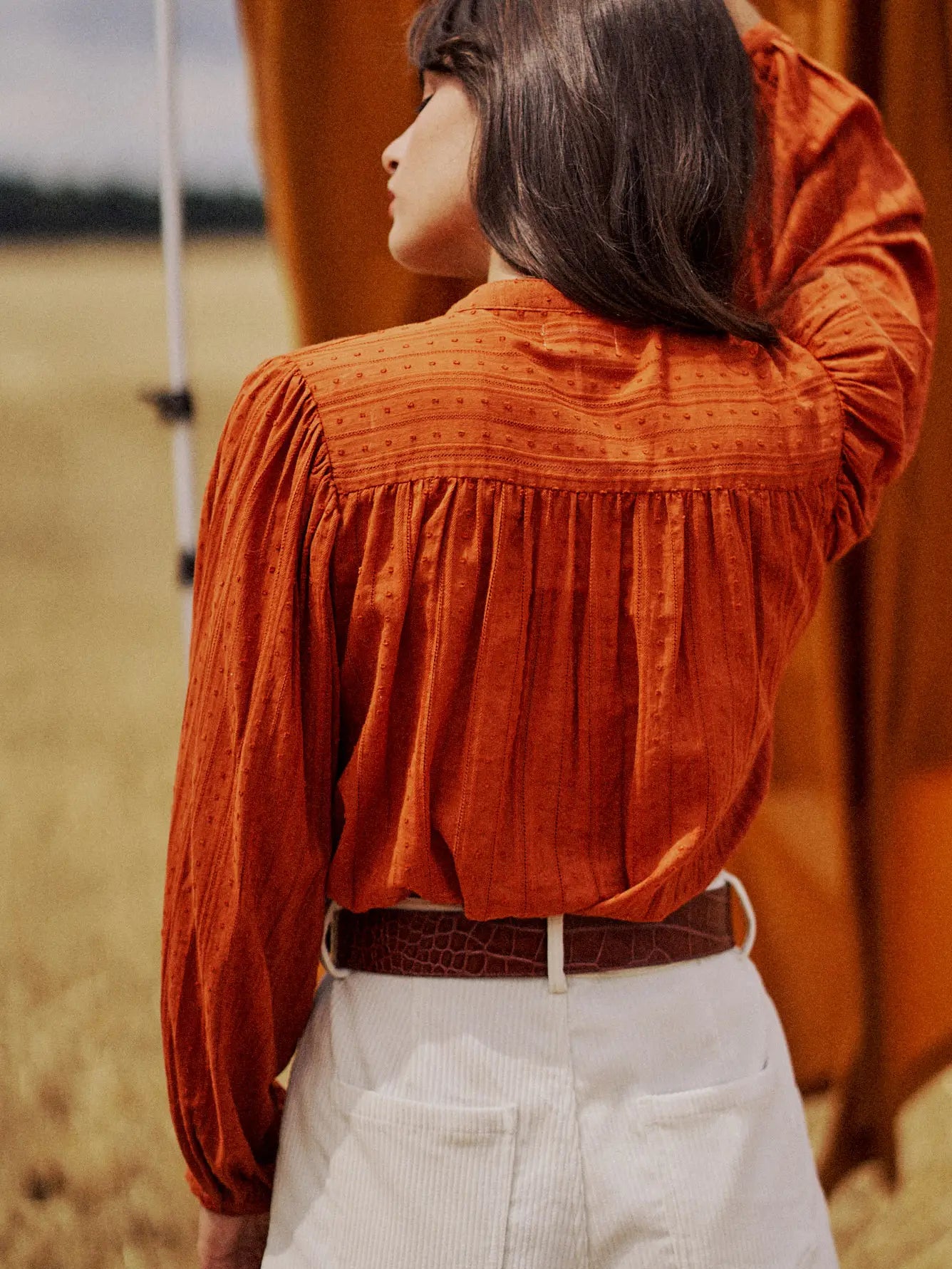 KETTY rust orange embroidered long sleeve blouse from Garance Paris.