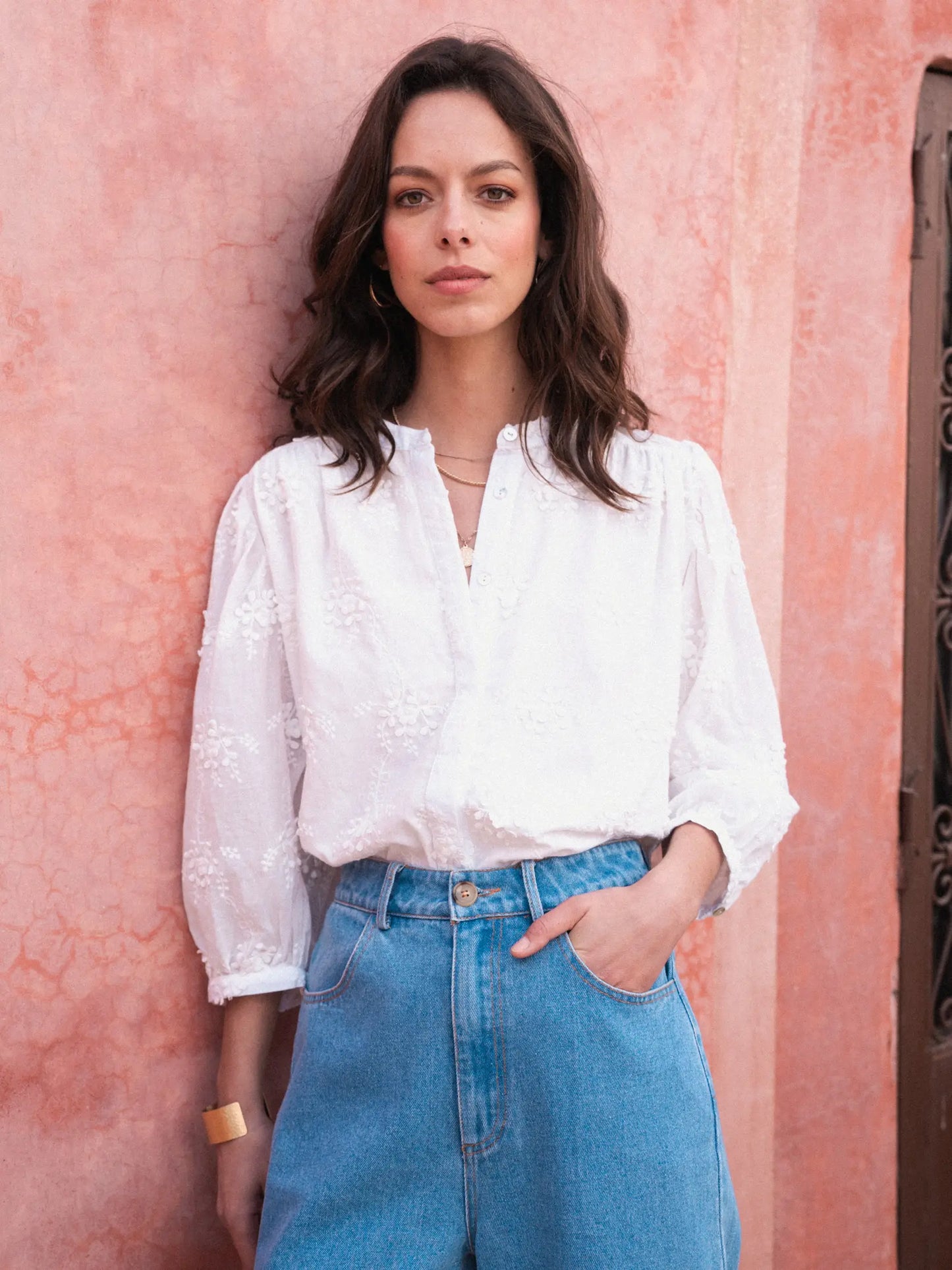 KETTY white embroidered long sleeve blouse from Garance Paris. Fine detail.